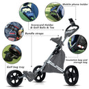 Lakehood 3-Wheel Folding Golf Push Cart with Storage & Phone Holder