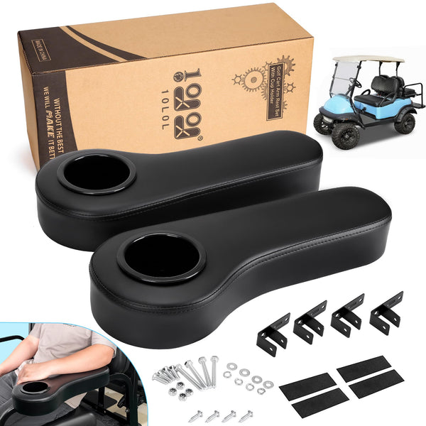 10L0L Golf Cart Armrest Set with Cup Holders – Black (2 Pack)