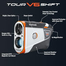 Bushnell Golf Tour V6 Shift Laser Rangefinder with Slope Compensation, 1300-Yard Range, Flag Lock Vibration, Magnetic Cart Mount, 6X Magnification, Waterproof – Tournament Legal (Orange, Patriot Pack)