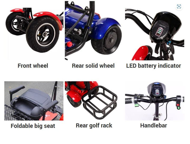 Electric Golf Scooter – Folding Four-Wheel - 800W, 36V Red