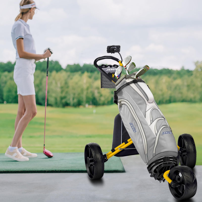 JANUS Foldable 3-Wheel Golf Cart with Phone Mount & Storage