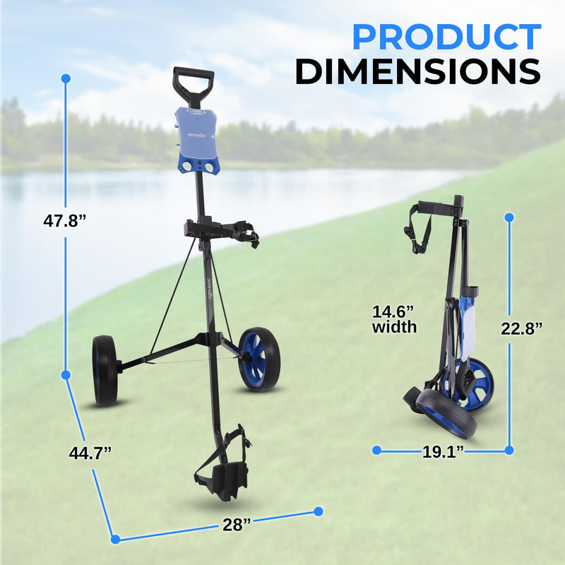 SereneLife 2-Wheel Golf Cart – Lightweight Foldable with Storage