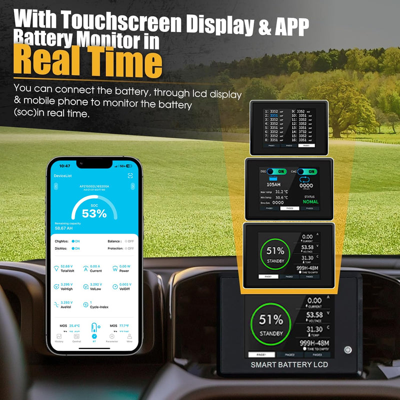 AOUSK 48V 160Ah Lithium Golf Cart Battery - App - Touchscreen