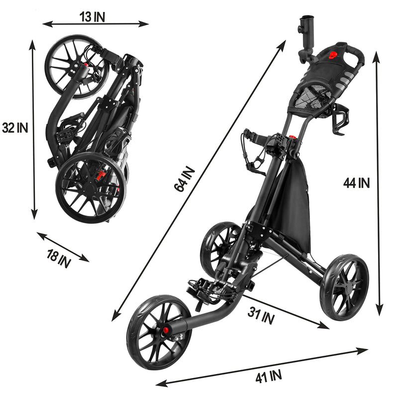 BOBOPRO 3-Wheel Golf Push Cart – Foldable with Brake & Holders