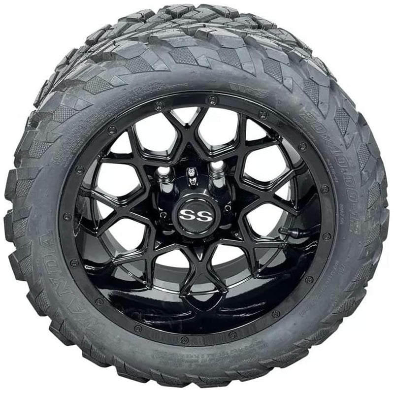 Black Fusion 12" Golf Cart Wheel & Tire Set – 4 Pack