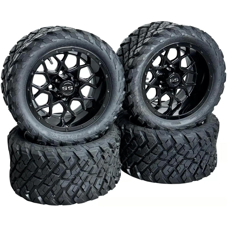 Black Fusion 12" Golf Cart Wheel & Tire Set – 4 Pack