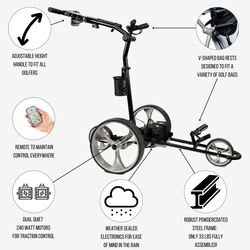 Cart-Tek Yellowstone Remote Golf Push Cart – Silver