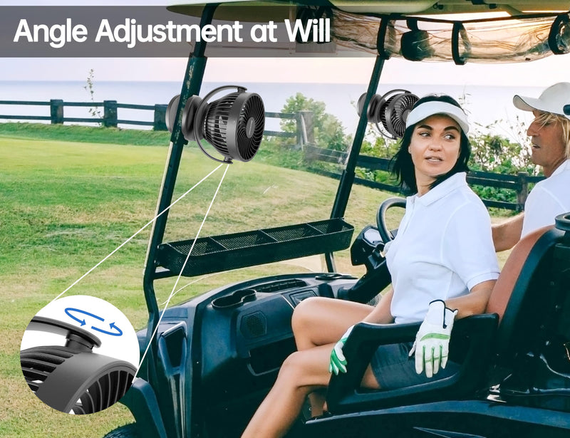 Clip-On Rechargeable Golf Cart Fan with 360° Pivot – Black