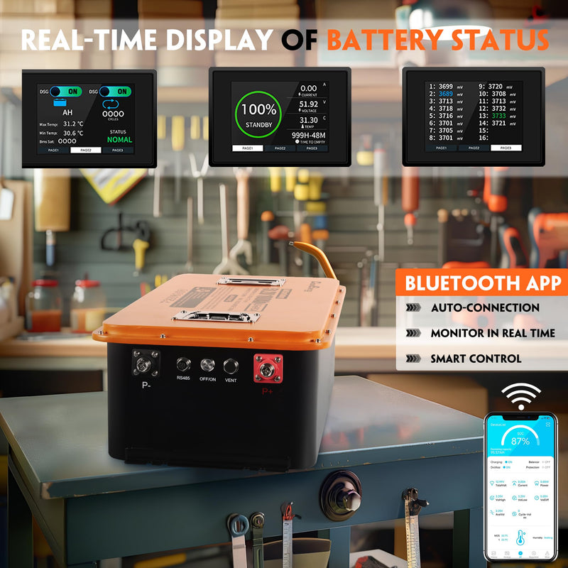 Cloudenergy 48V (51.2V) 100Ah Lithium Battery Kit with Charger & App