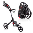 Cube 3-Wheel Folding Push Golf Cart with Umbrella Holder - Red