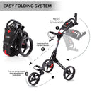 Cube 3-Wheel Folding Push Golf Cart with Umbrella Holder - Red