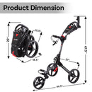 Cube 3-Wheel Folding Push Golf Cart with Umbrella Holder - Red