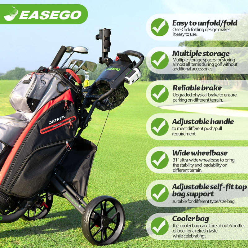 Easego 3-Wheel Foldable Golf Cart with Phone Holder