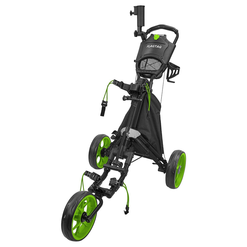 FLAGTAG 3-Wheel Folding Golf Push Cart with Cooler & Storage