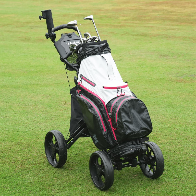 FLAGTAG 4-Wheel Foldable Golf Cart with Cooler & Umbrella Holder