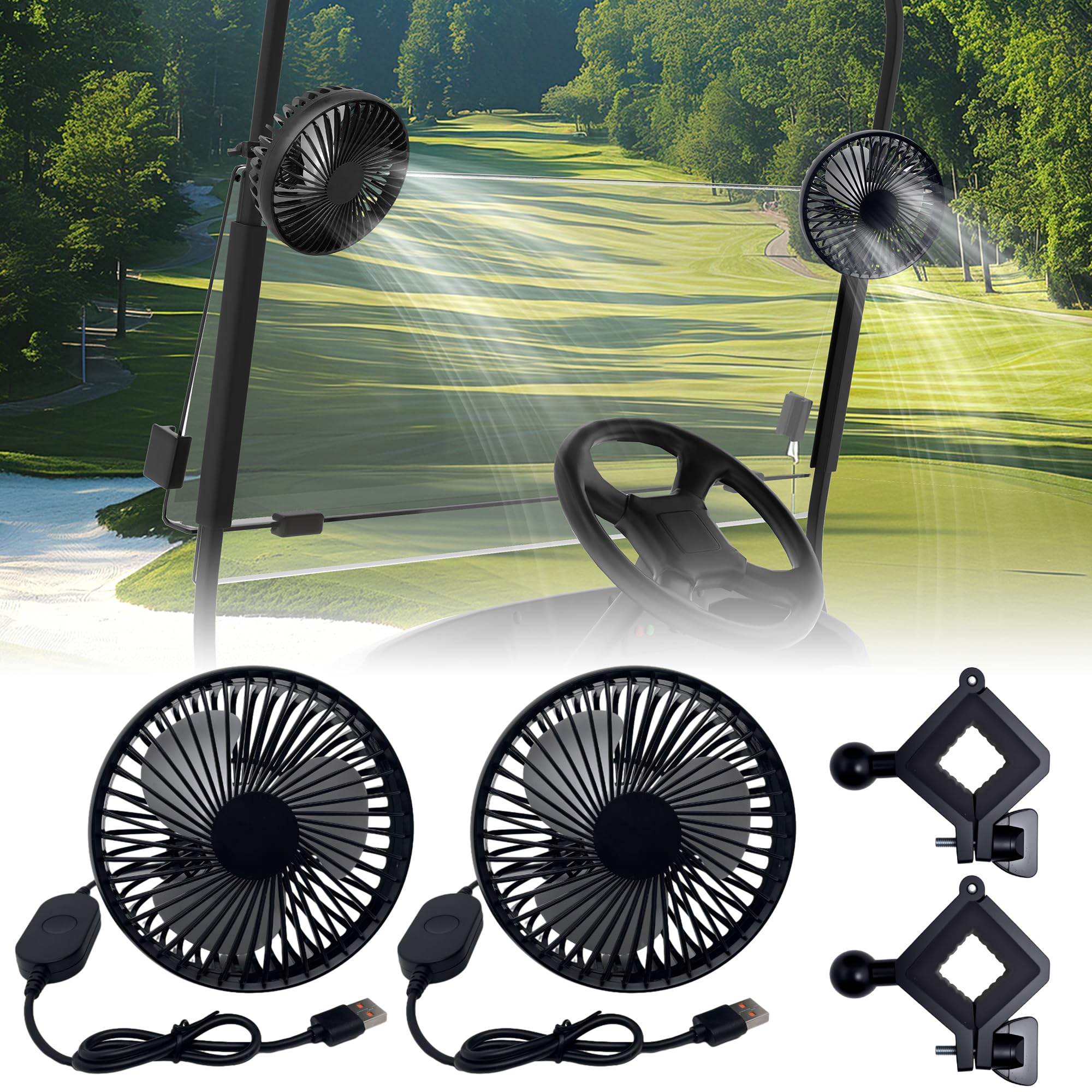 Golf Course Fans GOLFCOZER Clip-On Golf Cart Fan EZGO, Yamaha & Club Car – USB