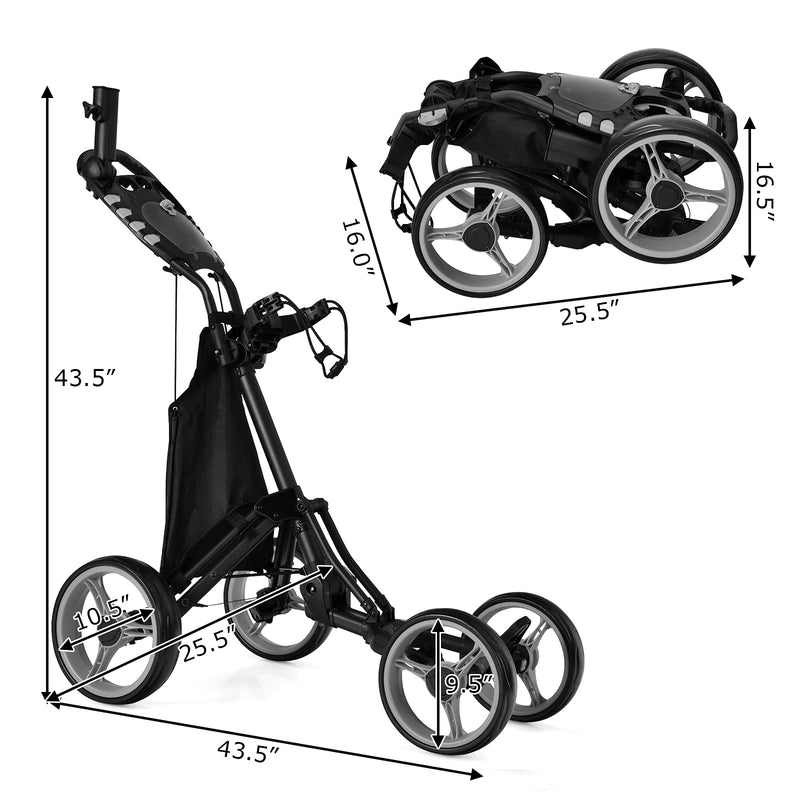 GYMAX 4-Wheel Golf Cart – Foldable with Cooler & Umbrella Holder