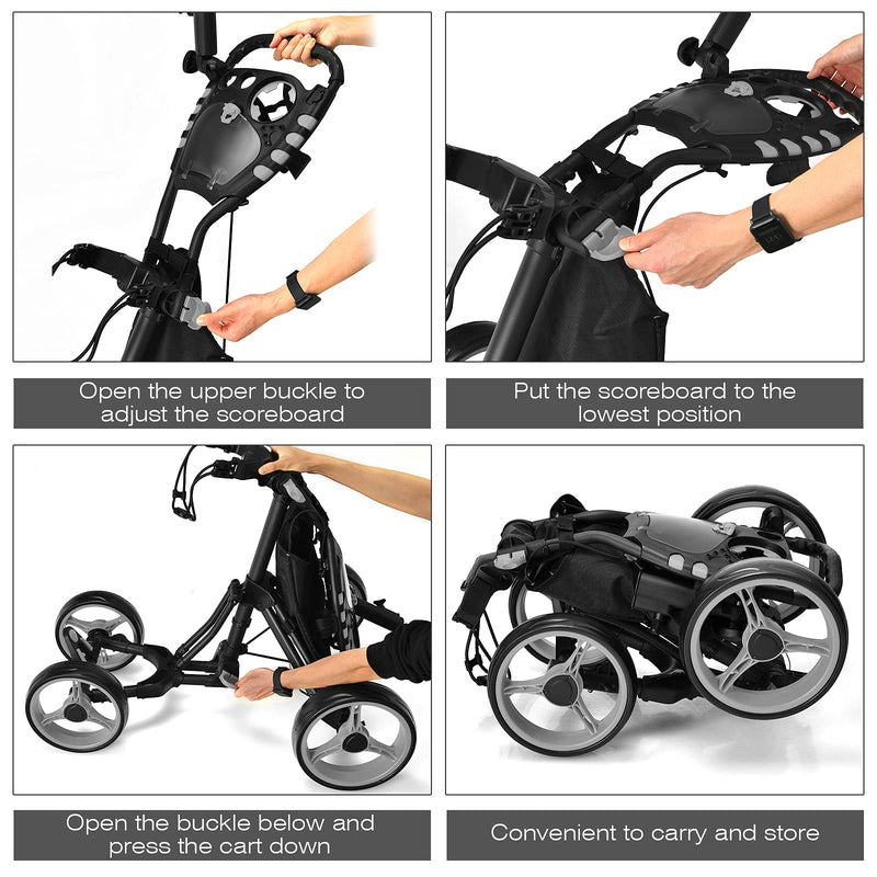 GYMAX 4-Wheel Golf Cart – Foldable with Cooler & Umbrella Holder