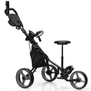 GYMAX Foldable Golf Push Cart with Seat & Umbrella Holder (Gray)