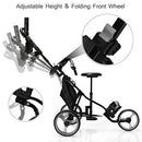 GYMAX Foldable Golf Push Cart with Seat & Umbrella Holder (Gray)