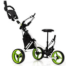 GYMAX Green 3-Wheel Folding Golf Push Cart with Seat