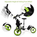 GYMAX Green 3-Wheel Folding Golf Push Cart with Seat