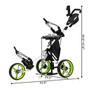 GYMAX Green 3-Wheel Folding Golf Push Cart with Seat