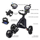 JANUS 3-Wheel Foldable Golf Push Cart with Phone & Storage Holders
