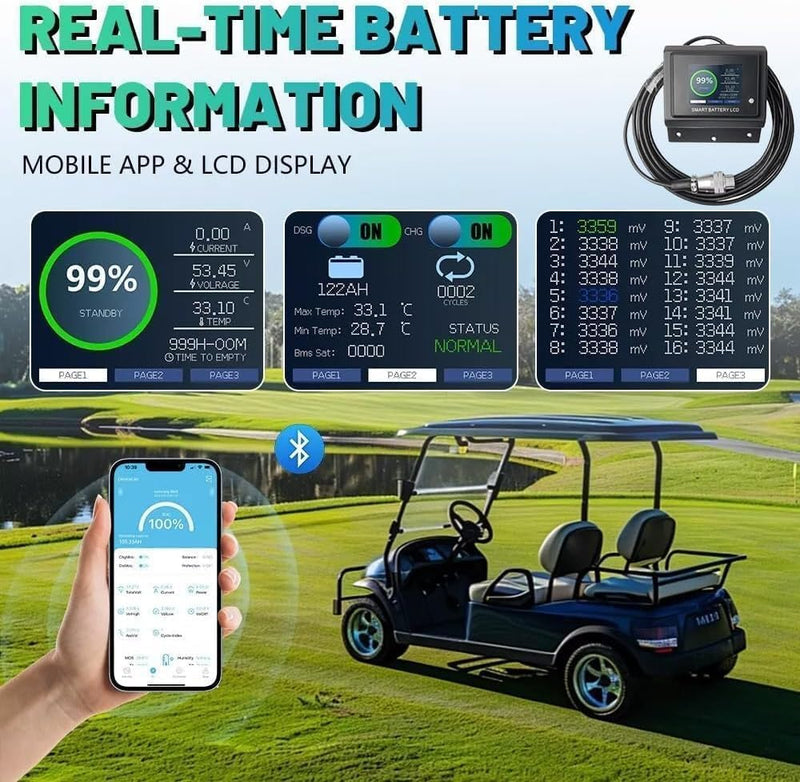 JOSMA 48V 105Ah Lithium Golf Cart Battery - Touch Monitor