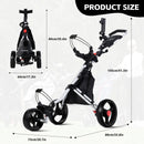 Lakehood 3-Wheel Foldable Golf Push Cart with Adjustable Handle