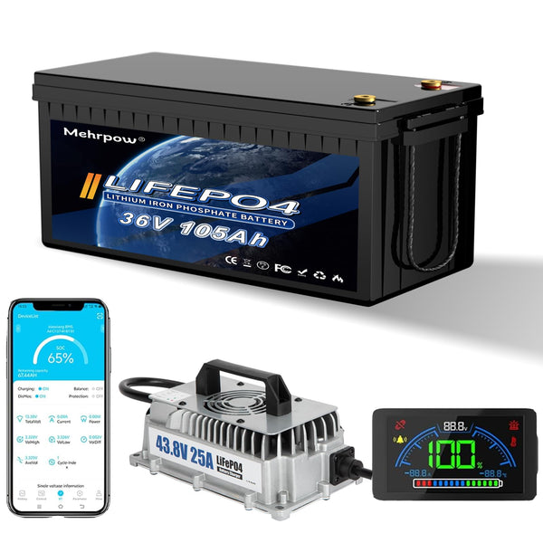 Mehrpow 36V 105Ah Lithium Golf Cart Battery- App & Charger