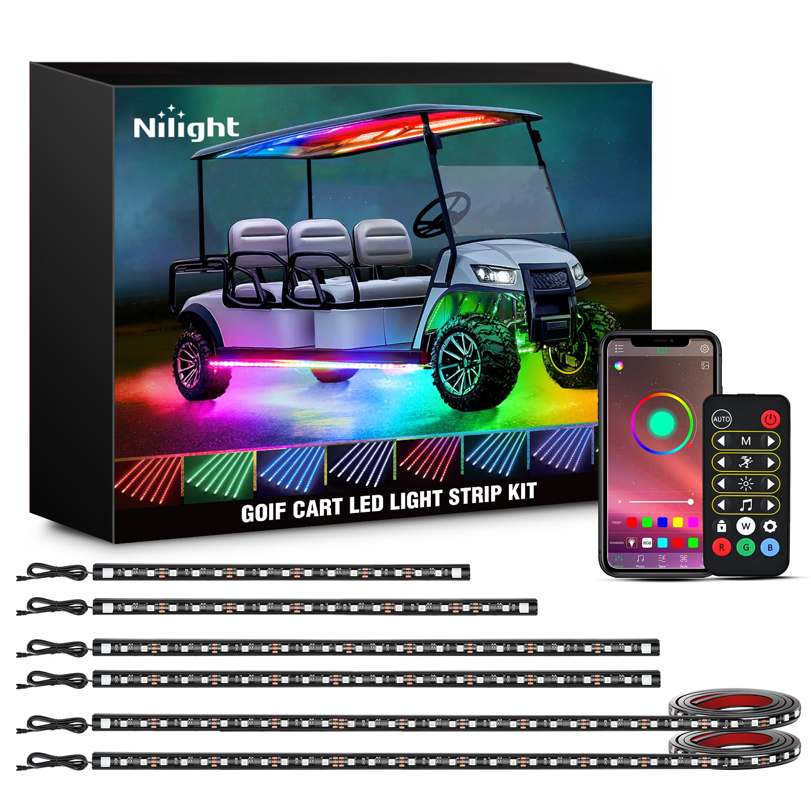 Nilight RGB Golf Cart LED Light Kit with Remote & App
