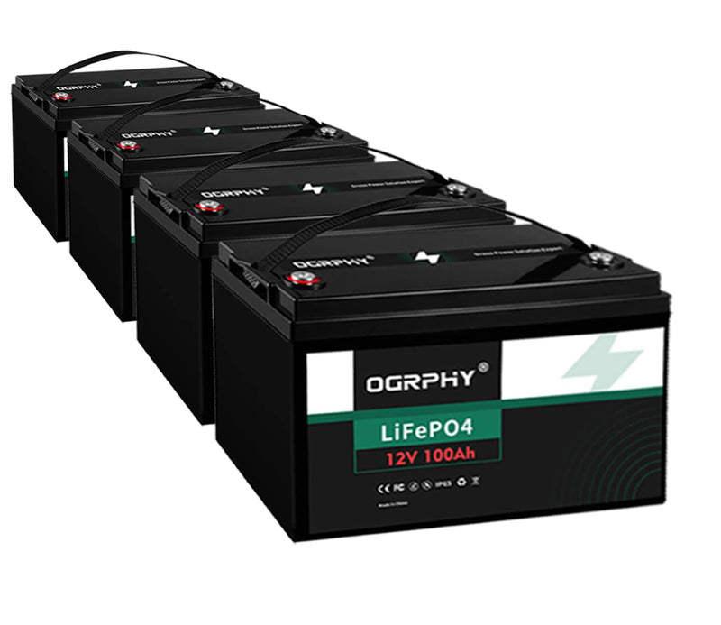 OGRPHY 12V 100Ah LiFePO4 Lithium Battery – 4 Pack