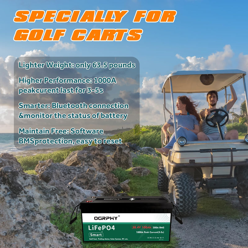 OGRPHY 36V 3.84KWh Lithium Golf Cart Battery with App & Charger