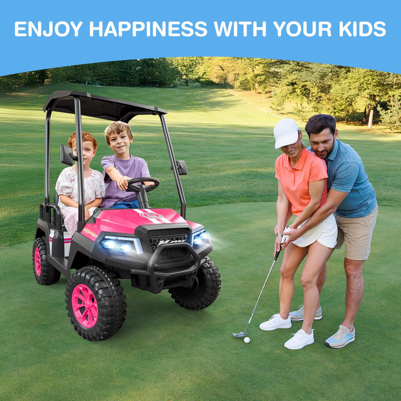 peg perego pink four wheeler Pink 24V 4-Seater Ride-On Golf Cart for Kids with Remote