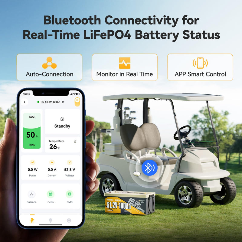 Power Queen 48V 100Ah Bluetooth Lithium Battery for Golf Carts