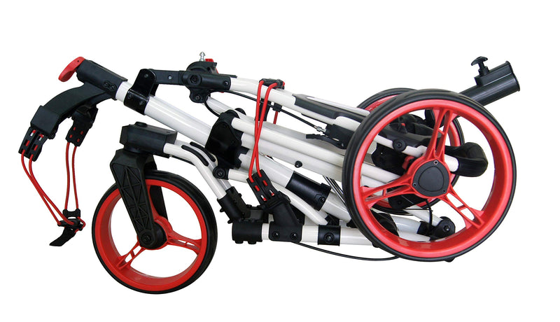 Qwik-Fold 360 Swivel Golf Cart – White/Red, One-Second Fold
