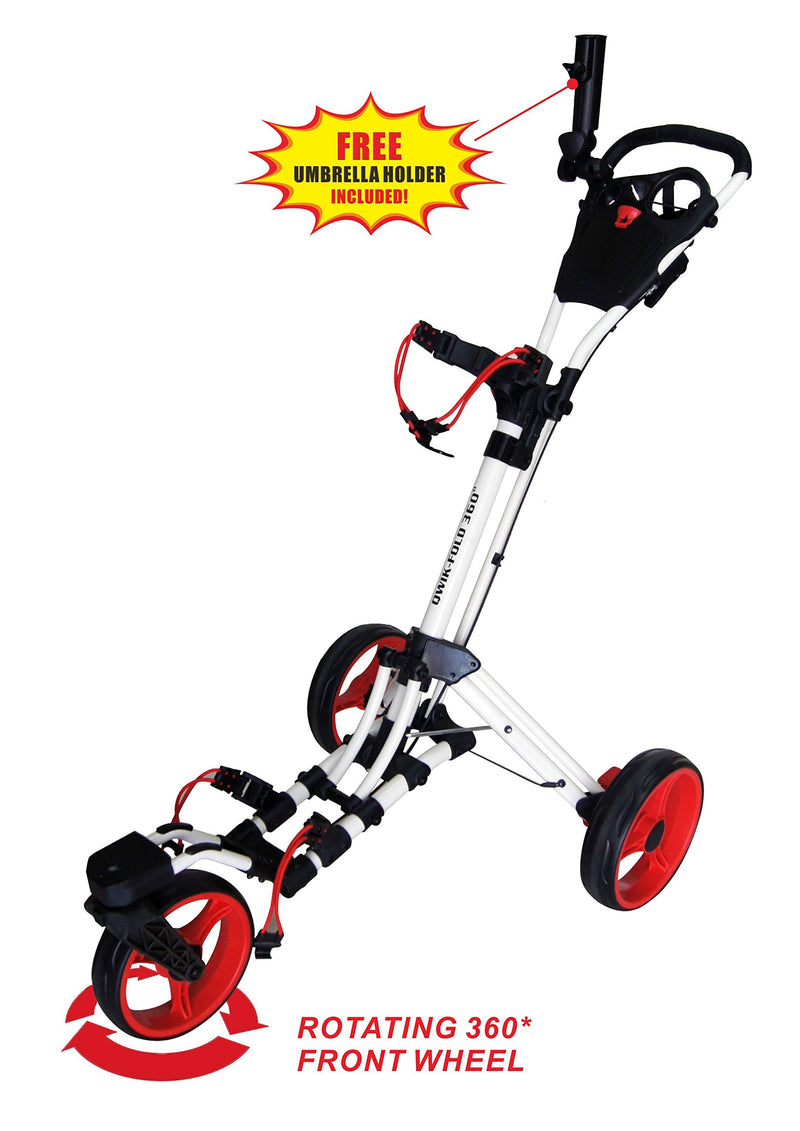 Qwik-Fold 360 Swivel Golf Cart – White/Red, One-Second Fold