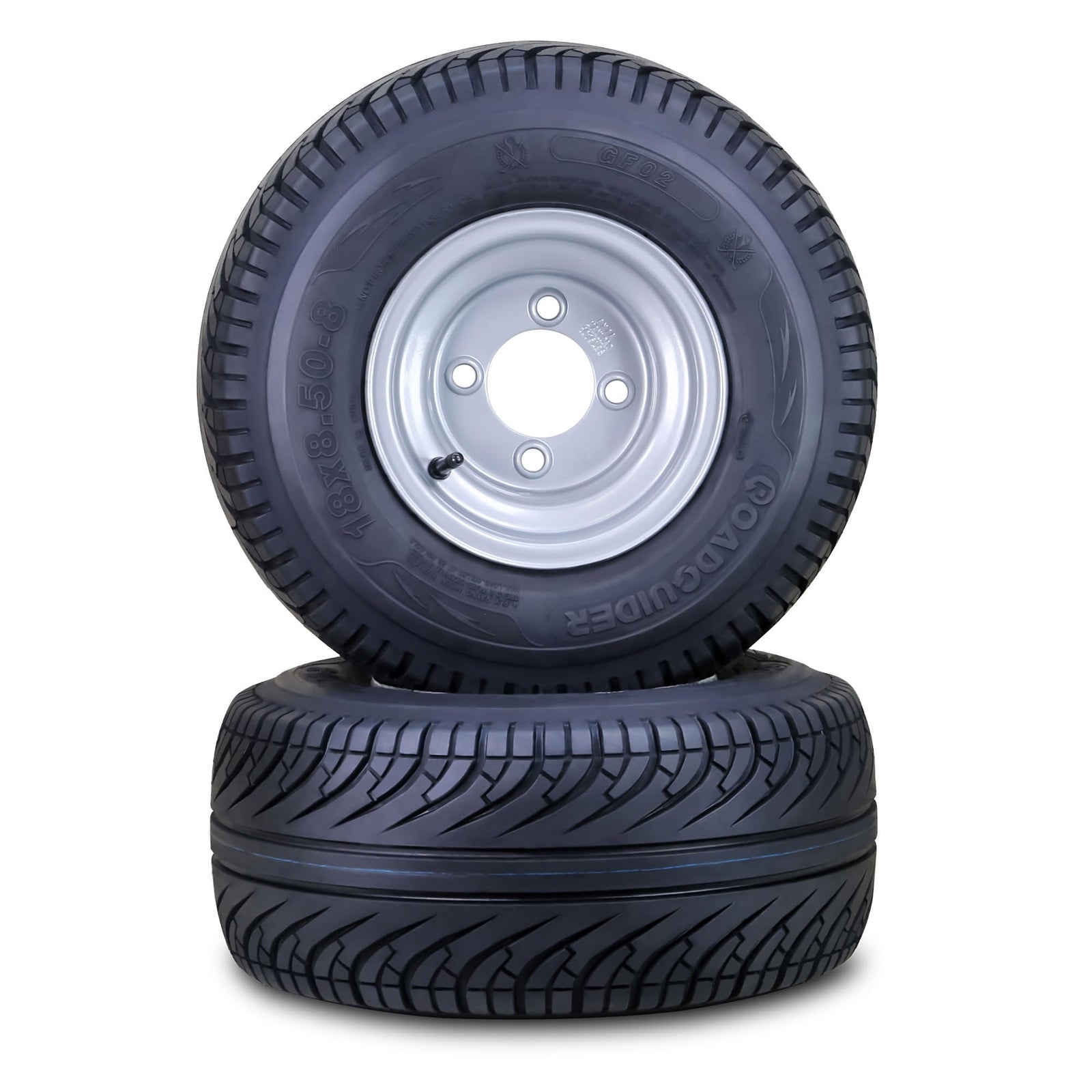 ROADGUIDER Turf Tire & Silver Rim Set for Carts (4-Pack) 18X8.5-8