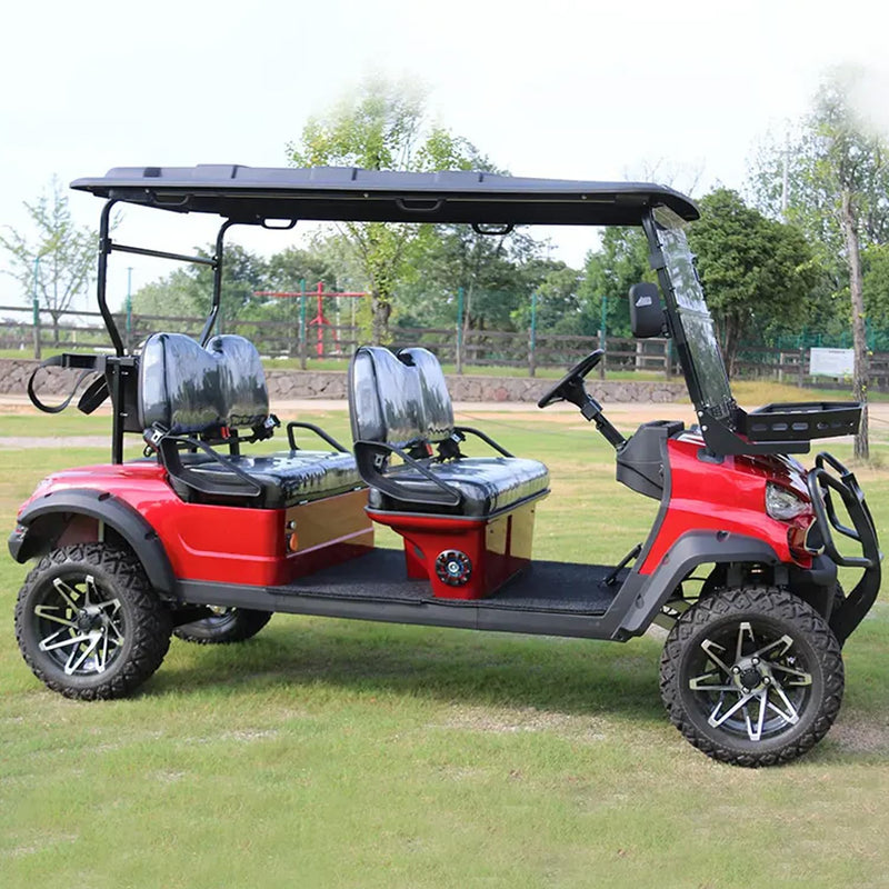 Red 4-Seat Off-Road Electric Golf Cart with Safety Belts