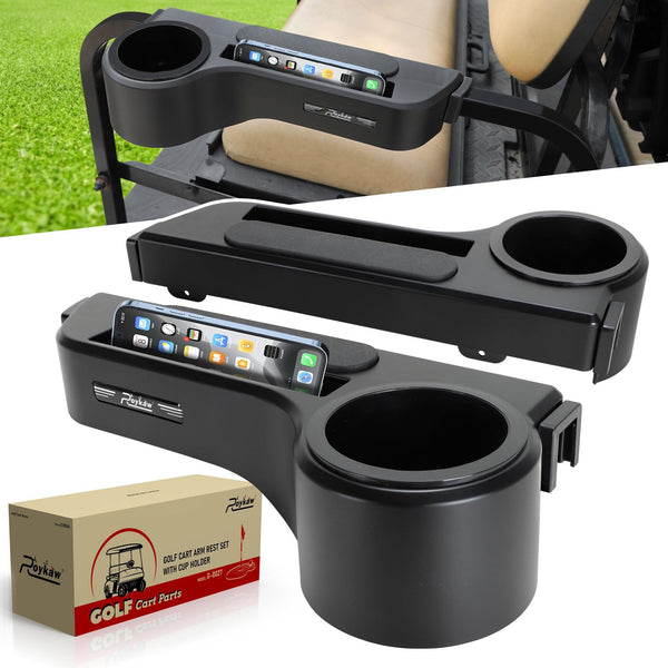 Roykaw Rear Seat Golf Cart Armrests - Cup & Phone Holder – No Drill