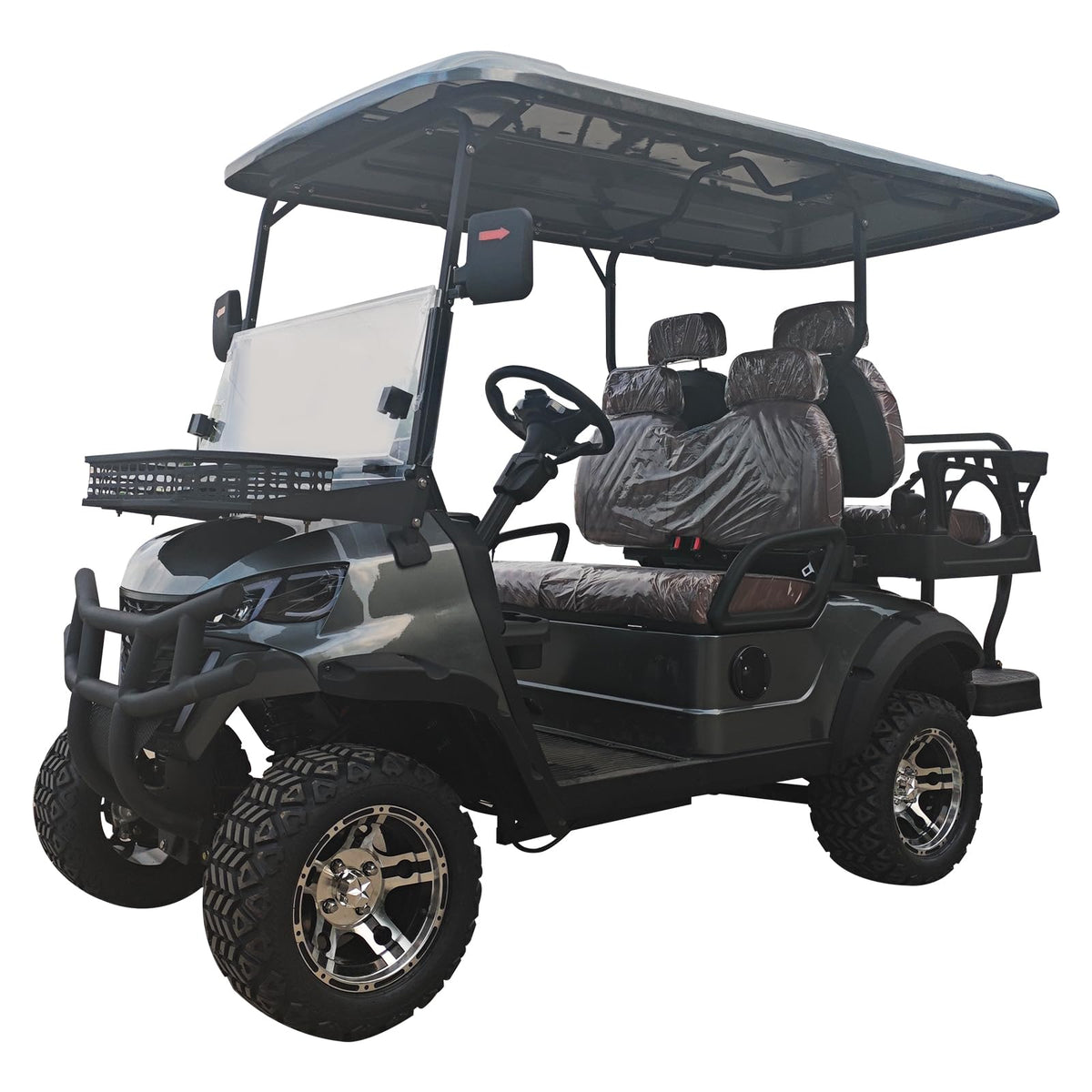 SDLANCH Black Luxury Electric Golf Cart with Brown Seats