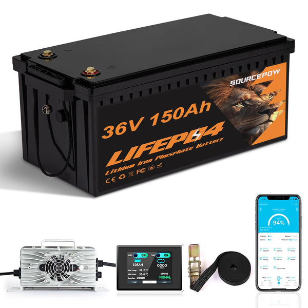 SOURCEPOW 36V Lithium Golf Cart Battery with Bluetooth