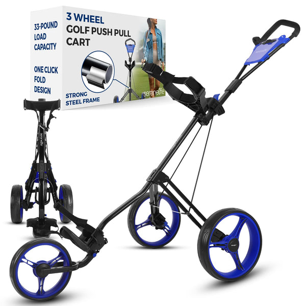 SereneLife 3-Wheel Steel Golf Cart – Foldable with Handle & Brake