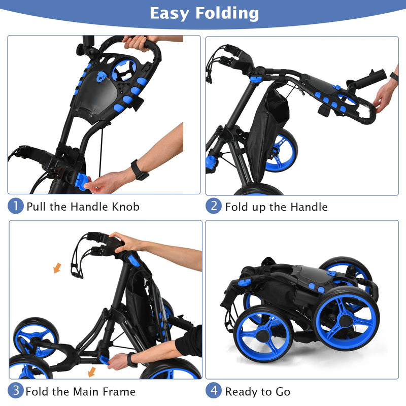 Tangkula 4-Wheel Foldable Golf Cart with Storage & Brake