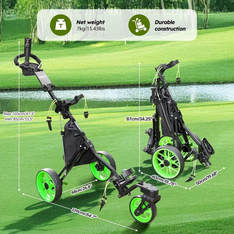 Tedycatt 3-Wheel Swivel Golf Push Cart with Cooler Bag