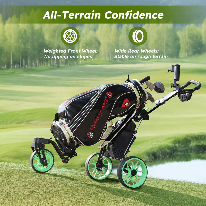 Tedycatt 3-Wheel Swivel Golf Push Cart with Cooler Bag