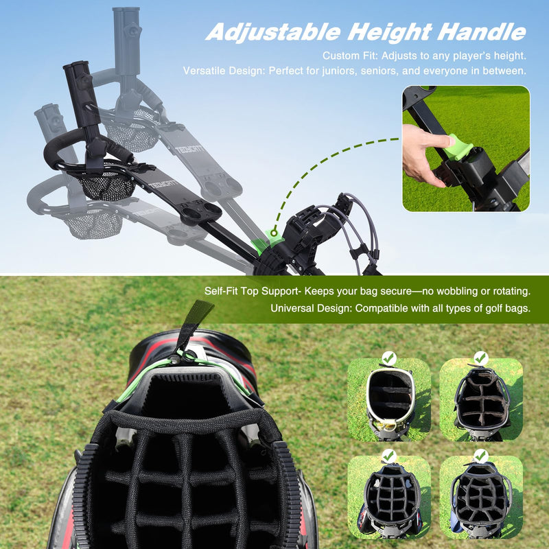 Tedycatt 3-Wheel Swivel Golf Push Cart with Cooler Bag