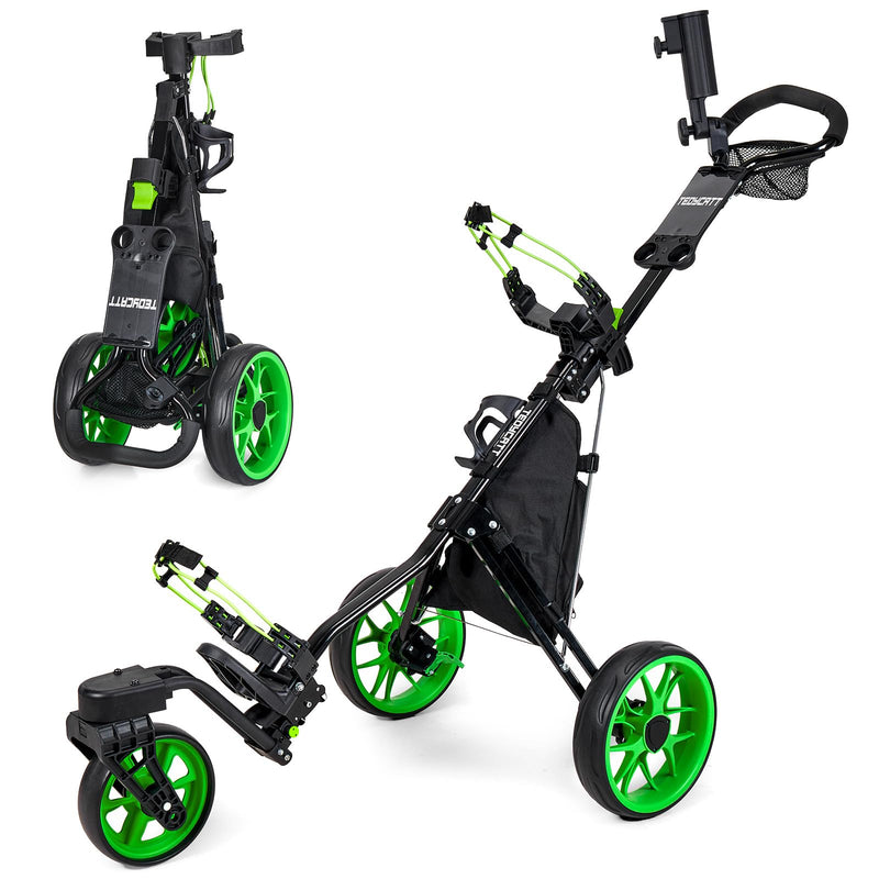 Tedycatt 3-Wheel Swivel Golf Push Cart with Cooler Bag