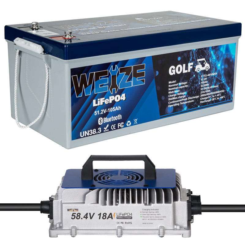 WEIZE 48V 105Ah Bluetooth Lithium Golf Cart Battery Kit